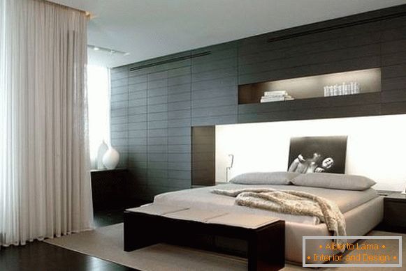 Conception de chambre à coucher dans un style moderne avec des éléments noirs