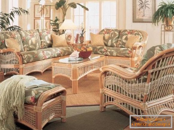 Design du salon avec des meubles en osier