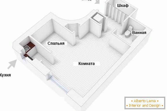 Plan de l'appartement avec alcôve