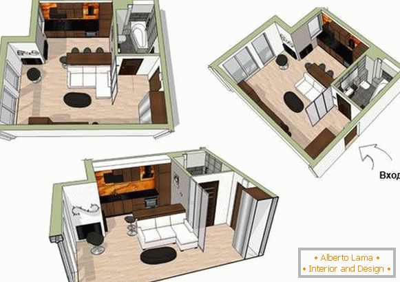 Le plan d'un petit appartement de 34 mètres carrés. m.
