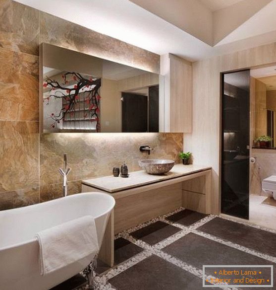 Design minimaliste d'une salle de bain de style asiatique