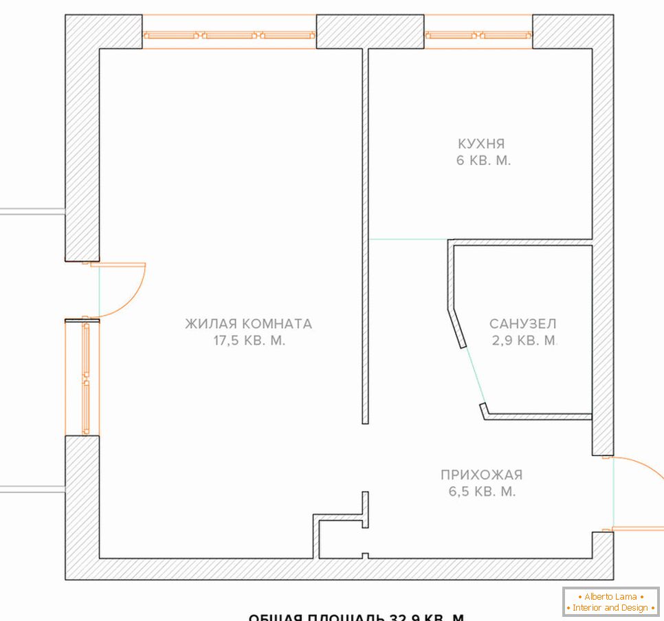 Plan de replanification d'un appartement d'une pièce