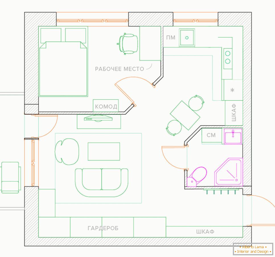 Rénovation d'un appartement d'une pièce dans un appartement avec une chambre