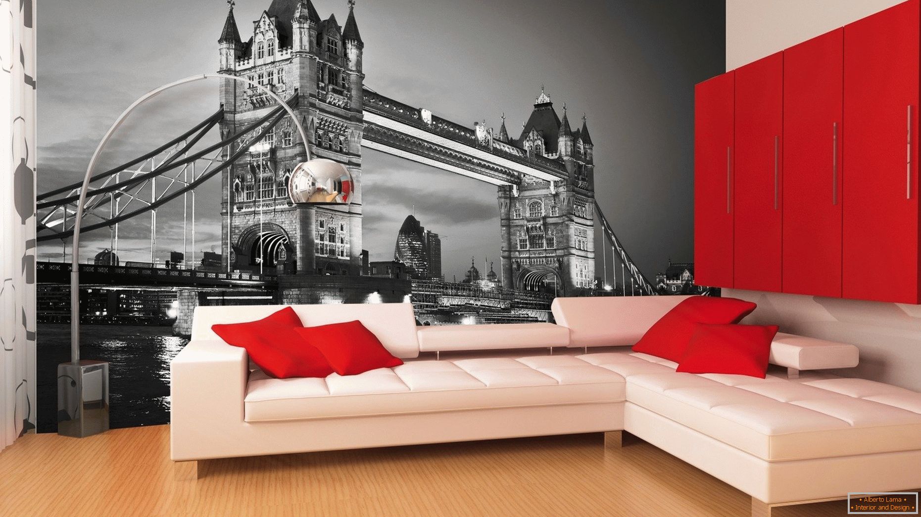 Papier peint 3D avec un paysage de Londres dans le salon
