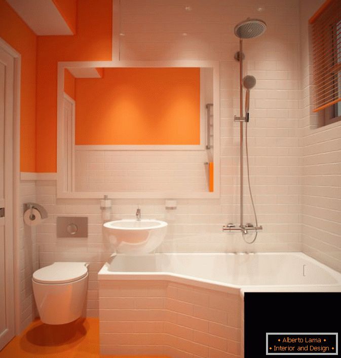Une belle combinaison de blanc et d'orange dans la conception de la baignoire