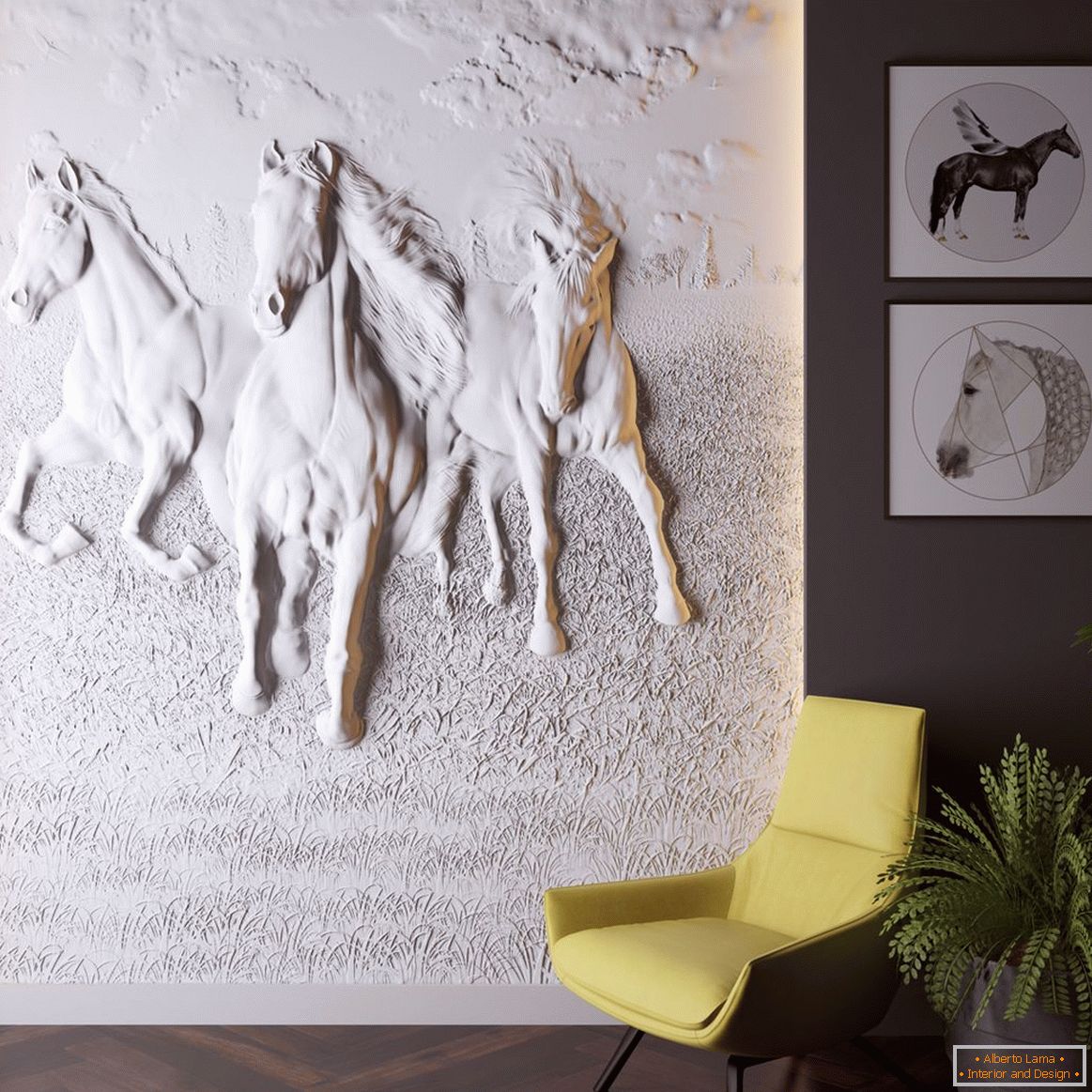 Bas-relief de trois chevaux