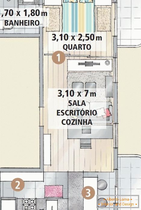 Plan d'appartement en style mini-loft
