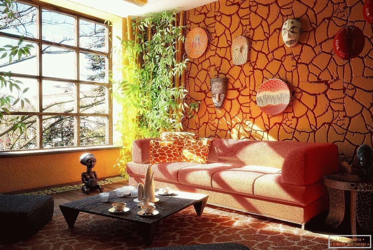 Plâtre décoratif orange в дизайне гостиной