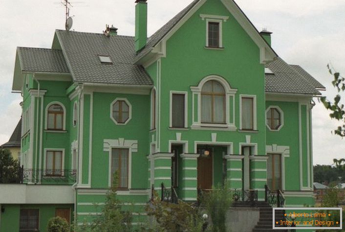 Les murs verts sont décorés de stuc selon le style classique. Une bonne option pour décorer une maison de campagne.