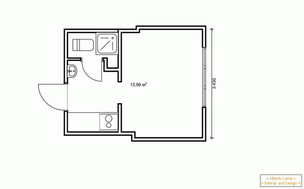 Plan appartement-studio de 14 à 25 mètres carrés. m.