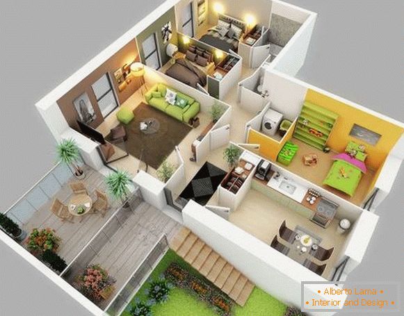 Projet 3D d'une maison privée avec un design détaillé des chambres
