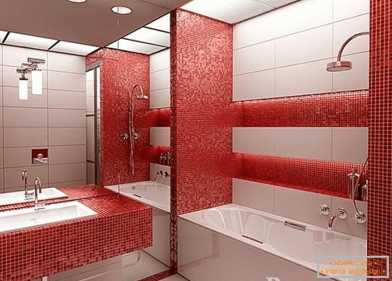 Mosaïque rouge dans la salle de bain