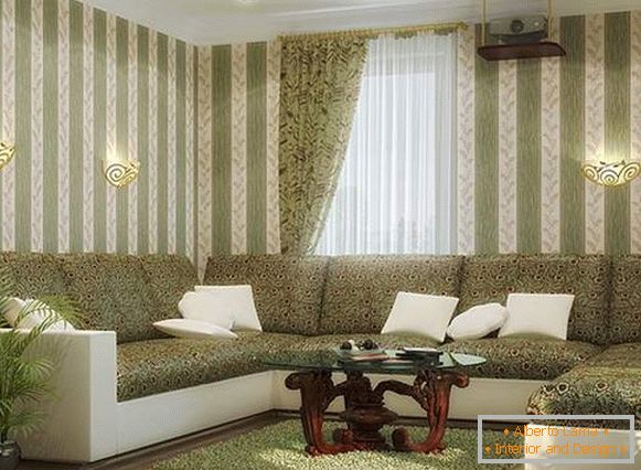 Le design du salon dans une maison privée aux couleurs blanc et vert
