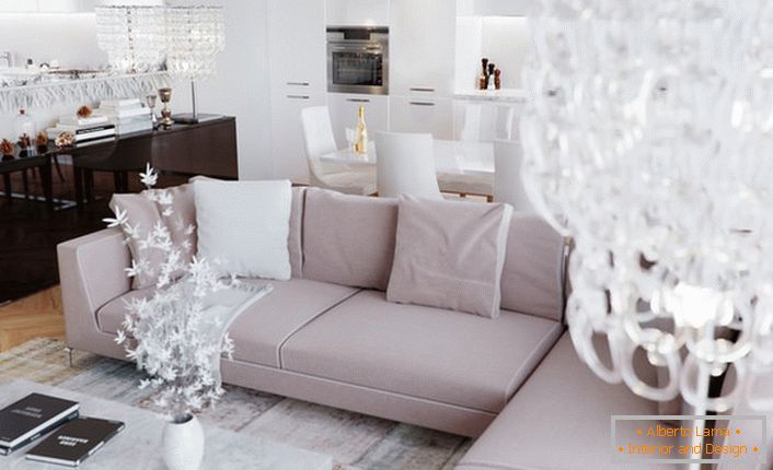 Design luxueux et glamour de la chambre dans le style art déco avec un éclairage bien choisi. Style art déco
