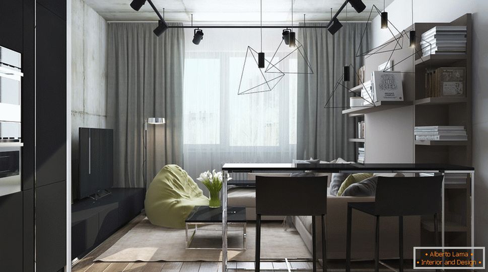 Design d'intérieur d'un petit appartement dans les tons gris