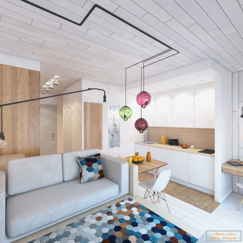 Design d'intérieur d'un petit appartement aux accents lumineux