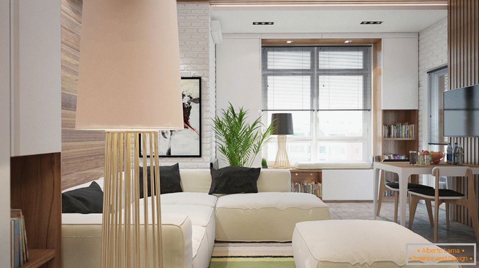 Design d'intérieur d'un petit appartement aux couleurs claires