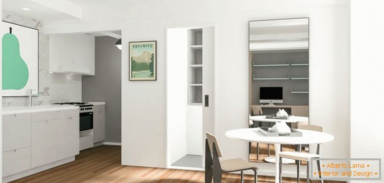Design d'intérieur d'un petit appartement en couleur blanche