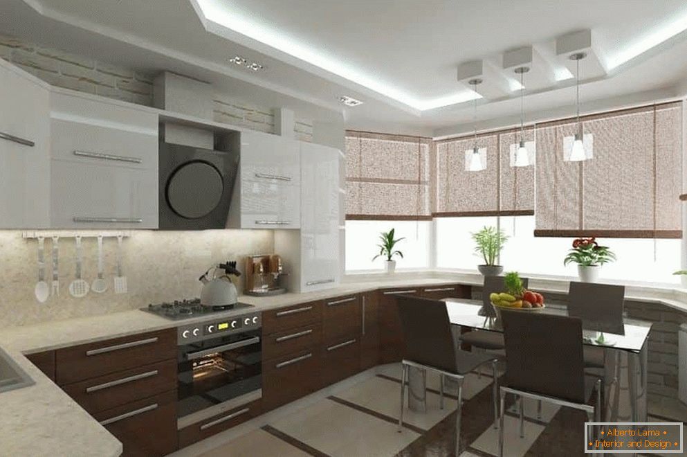 Conception du design de la cuisine avec une baie vitrée dans un immeuble