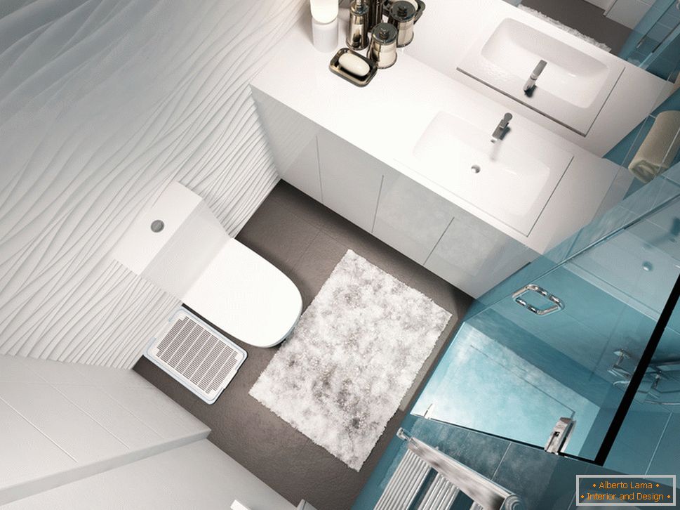 Design de salle de bain dans les tons blanc et bleu