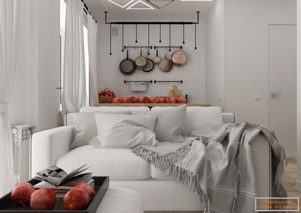 Appartement design 30 m2. m en noir et blanc