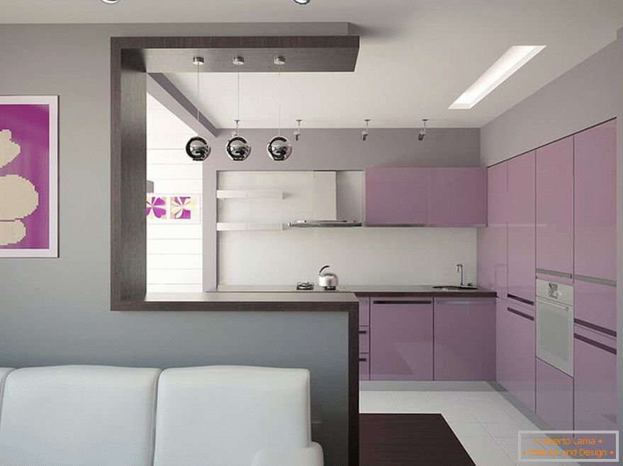 Mobilier violet dans la cuisine