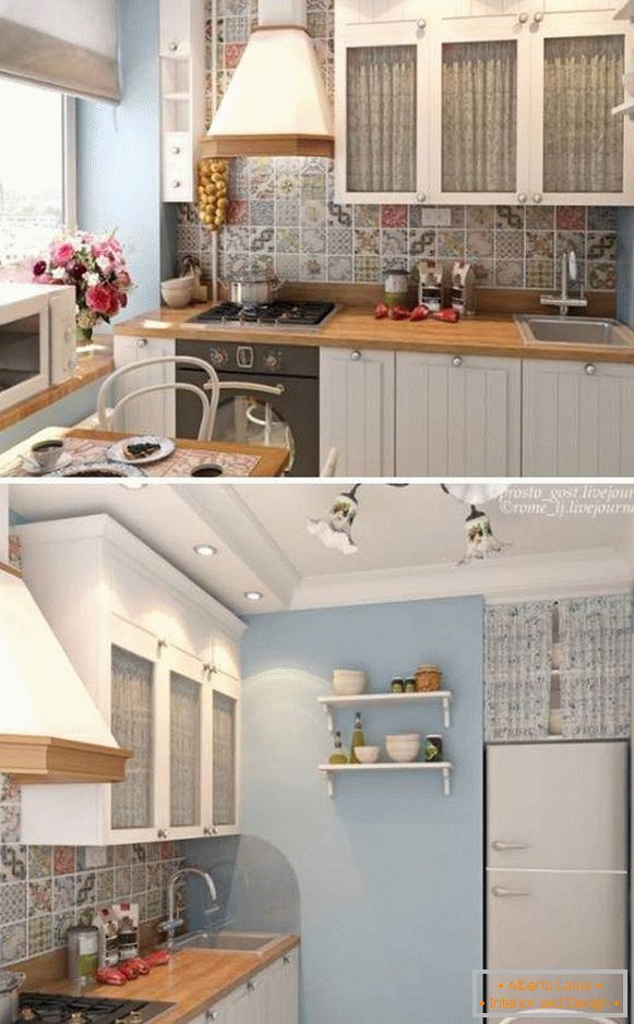 Style provençal dans la conception d'une petite cuisine photo de 6 mètres carrés