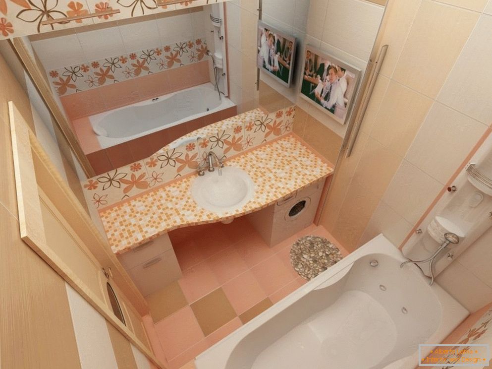 Augmentation visuelle dans l'espace d'une petite salle de bain avec miroir