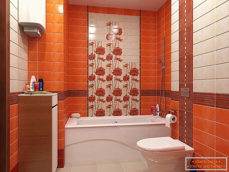 Carreaux orange à l'intérieur d'une petite salle de bain
