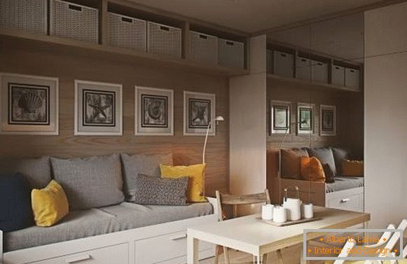 Design d'intérieur minimaliste d'un appartement d'une pièce de 40 m²