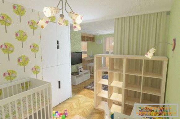 Conception d'un appartement d'une pièce pour une famille avec un enfant