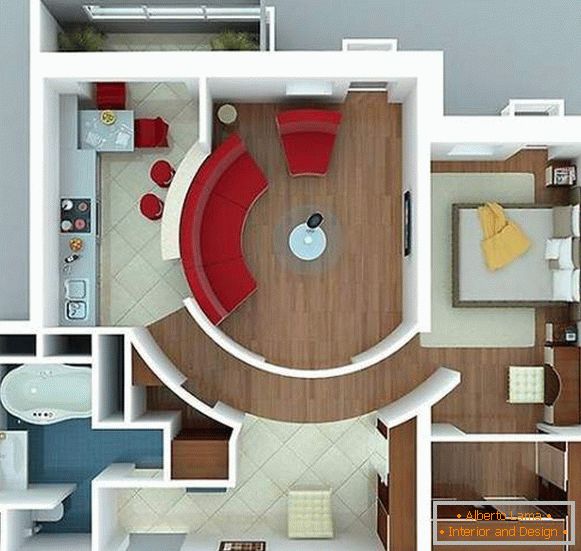 Projet de design d'un appartement d'une chambre avec chambre séparée