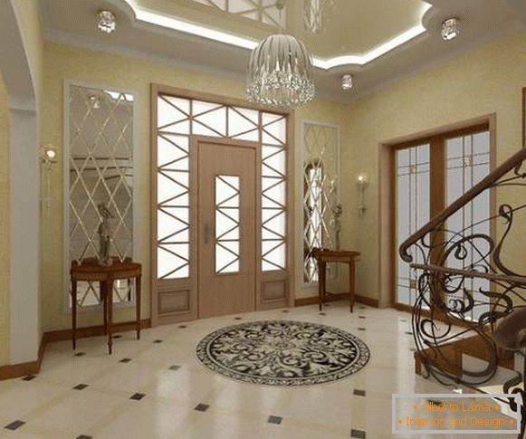 Hall de luxe avec un escalier dans une maison privée - photo design d'intérieur