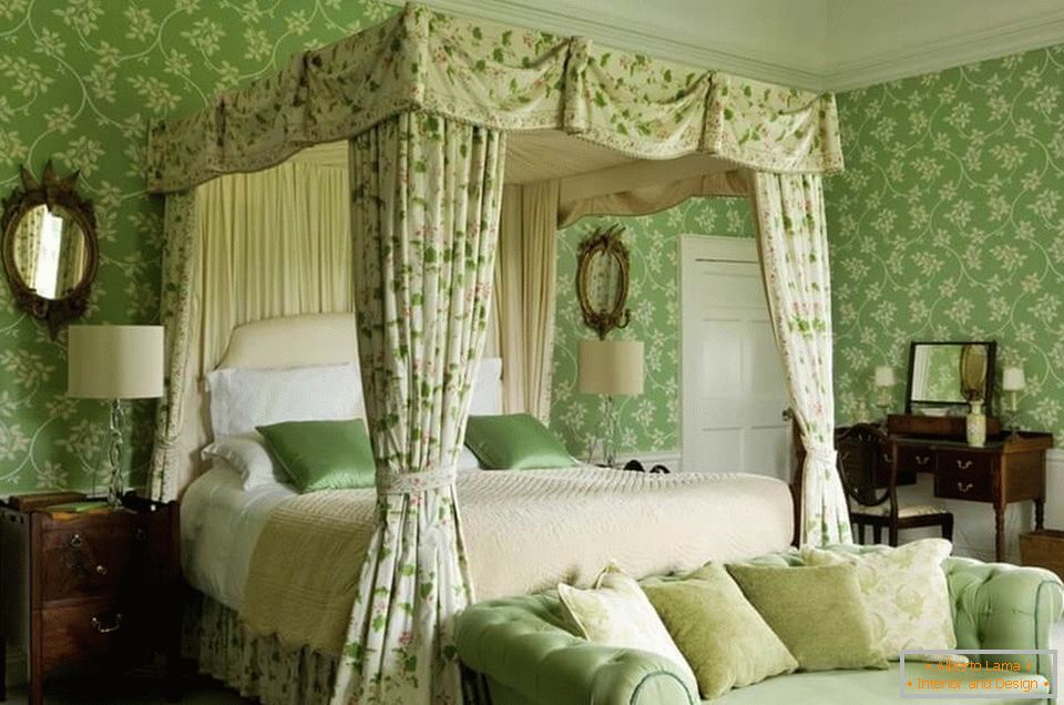 Intérieur de la chambre dans les couleurs vertes