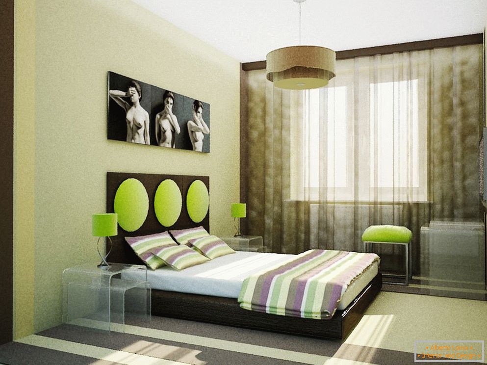 Design de chambre inhabituel dans les couleurs vert beige