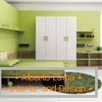 Design de chambre inhabituel dans les couleurs vert et blanc