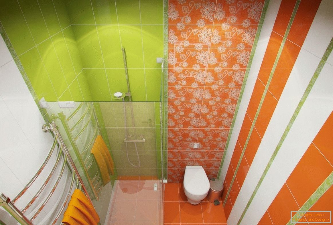 Carreaux orange et vert dans la douche