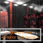 Intérieur de salle de bain rouge et noir