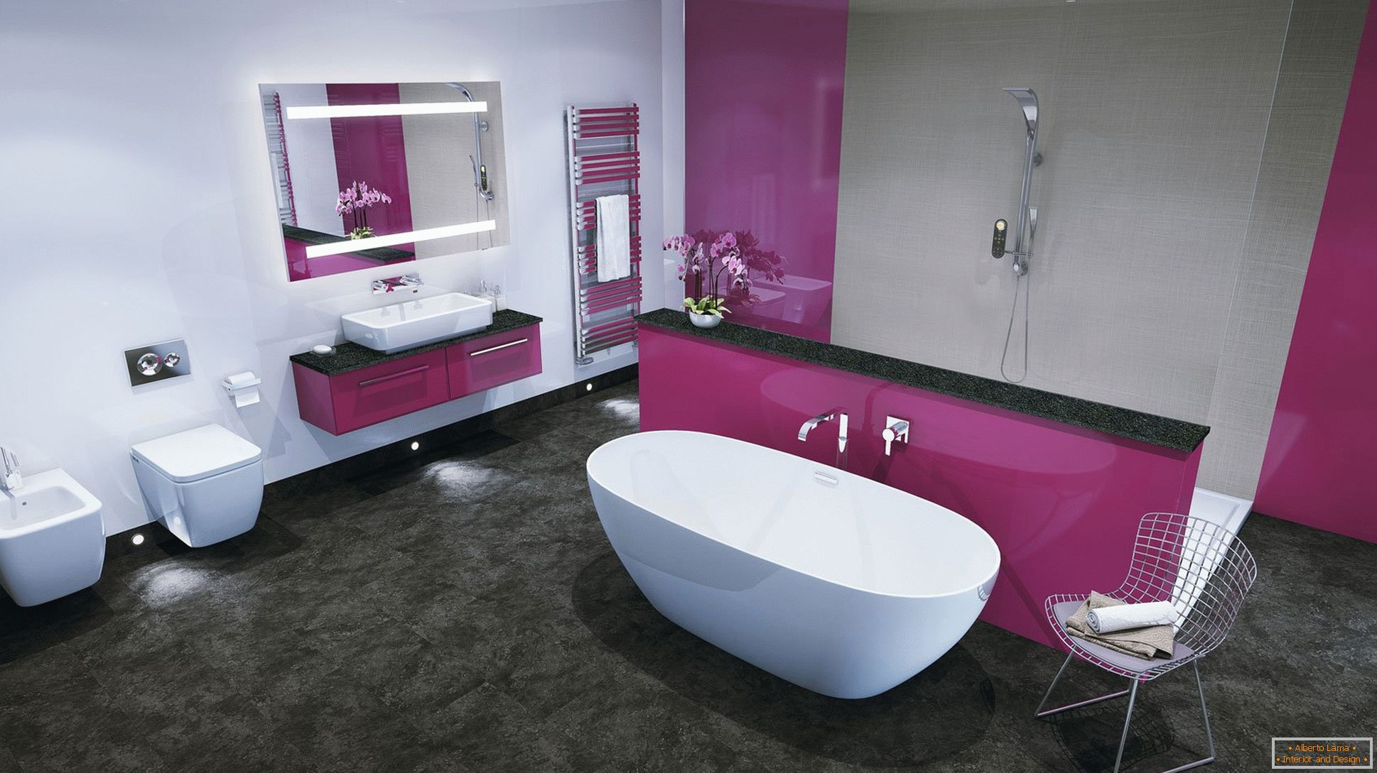 Salle de bain avec des panneaux en plastique de style Art Nouveau