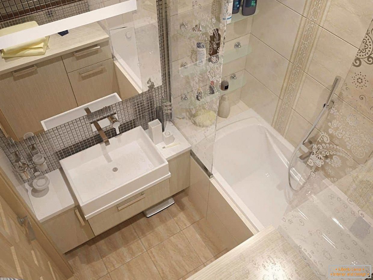 Design de salle de bain dans une maison de panneaux de couleur beige