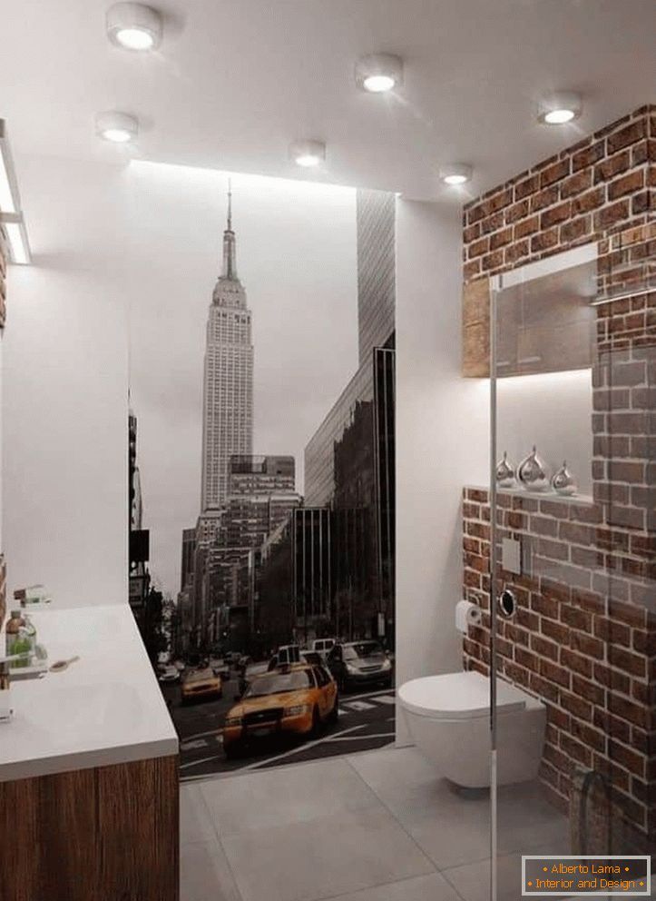 Salle de bain avec papier peint photo