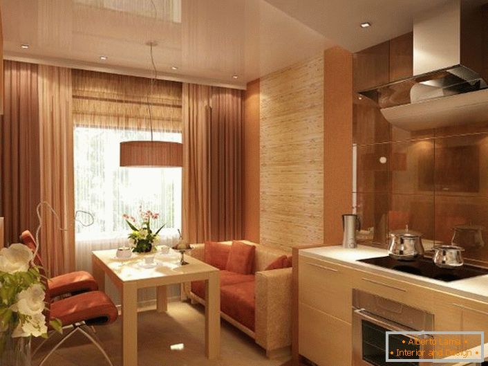 Cuisine luxueuse pour un petit appartement de style Art Nouveau. 12 carrés peuvent également être spacieux et légers.