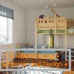 Chambre d'enfant avec des meubles en bois