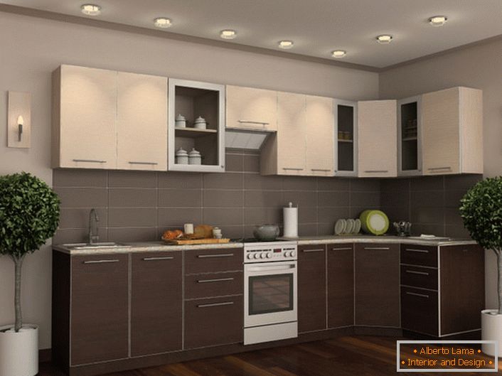 Set de cuisine wengé en combinaison avec des éléments décoratifs correctement sélectionnés rend la chambre élégante et élégante.