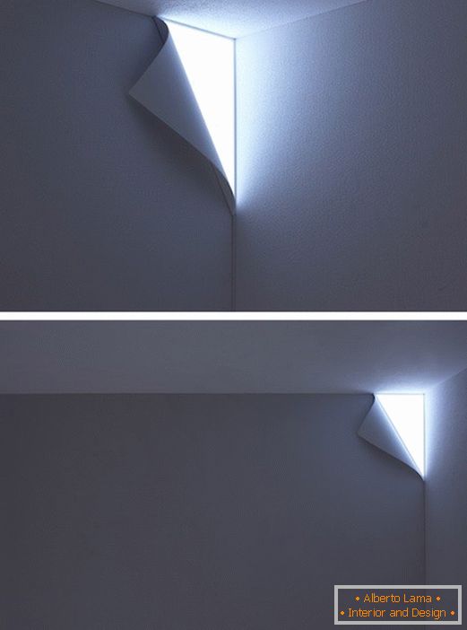Luminaire dans le mur sous la forme d'un bord plié de papier