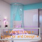 Turquoise et lilas dans le design de la chambre