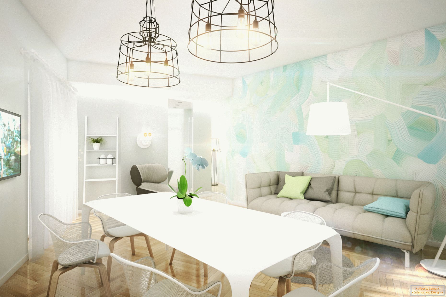 Appartement design aux couleurs pastel: salon