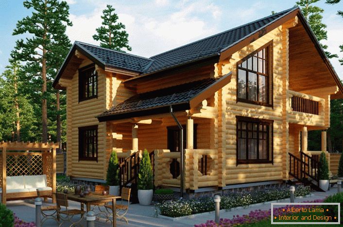 Maison de campagne dans un style rustique d'une maison en bois rond - un choix de la majorité des propriétaires modernes de l'immobilier à la campagne.