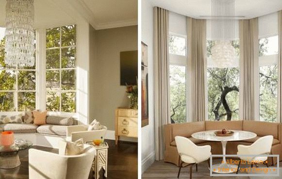 Design de la cuisine du salon avec une baie vitrée dans le style du luxe