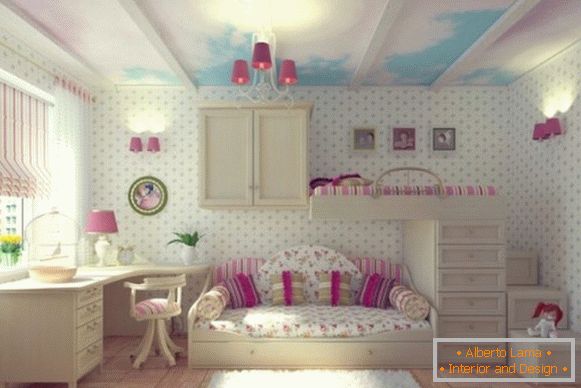 intérieur avec papier peint blanc pour une chambre d'enfants pour les filles